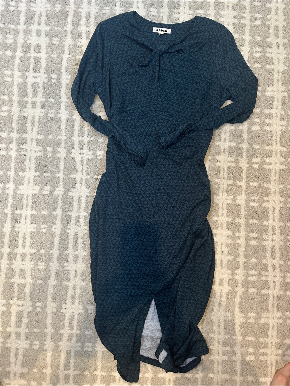 Boden Dark Teal Printed twist neck dress